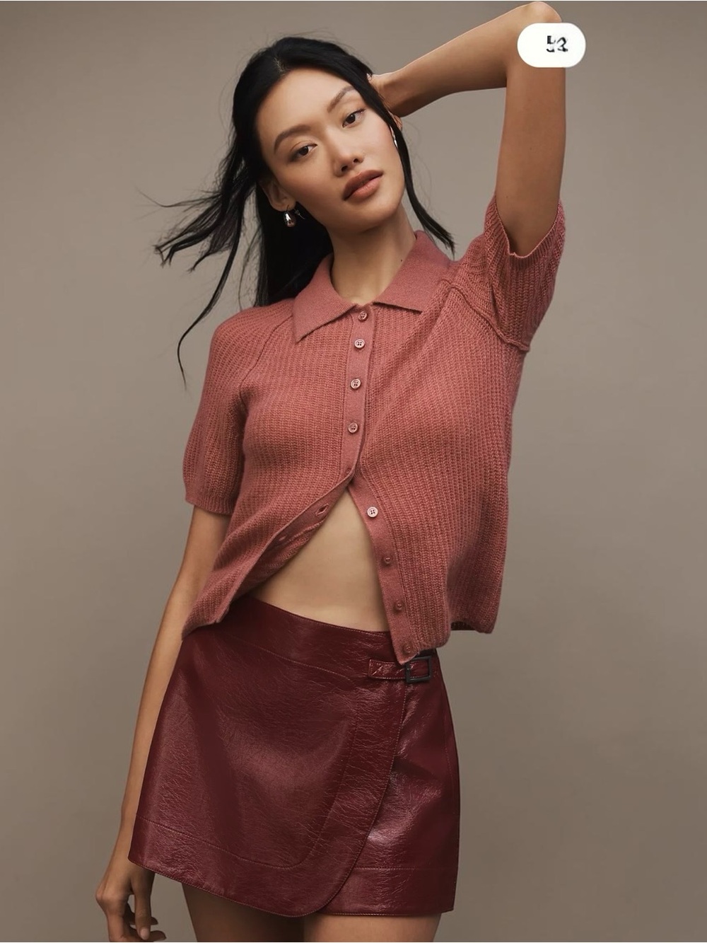 Pilcro | Anthropologie | Short-Sleeve Polo Cashmere Sweater in Dusty Rose | Sz M - Picture 1 of 7